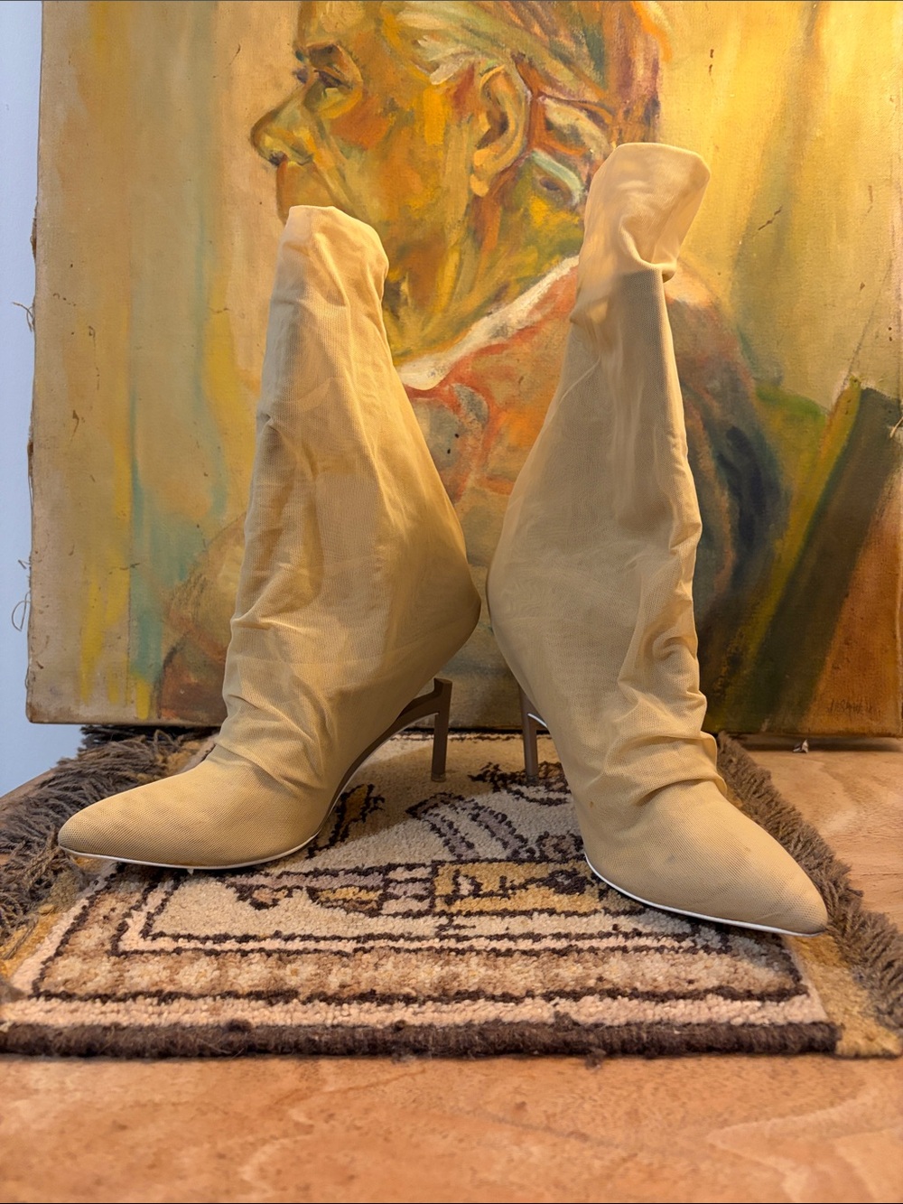 Ben Taverniti UNRAVEL PROJECT Women's Beige Stiletto Sock Boots SZ 36